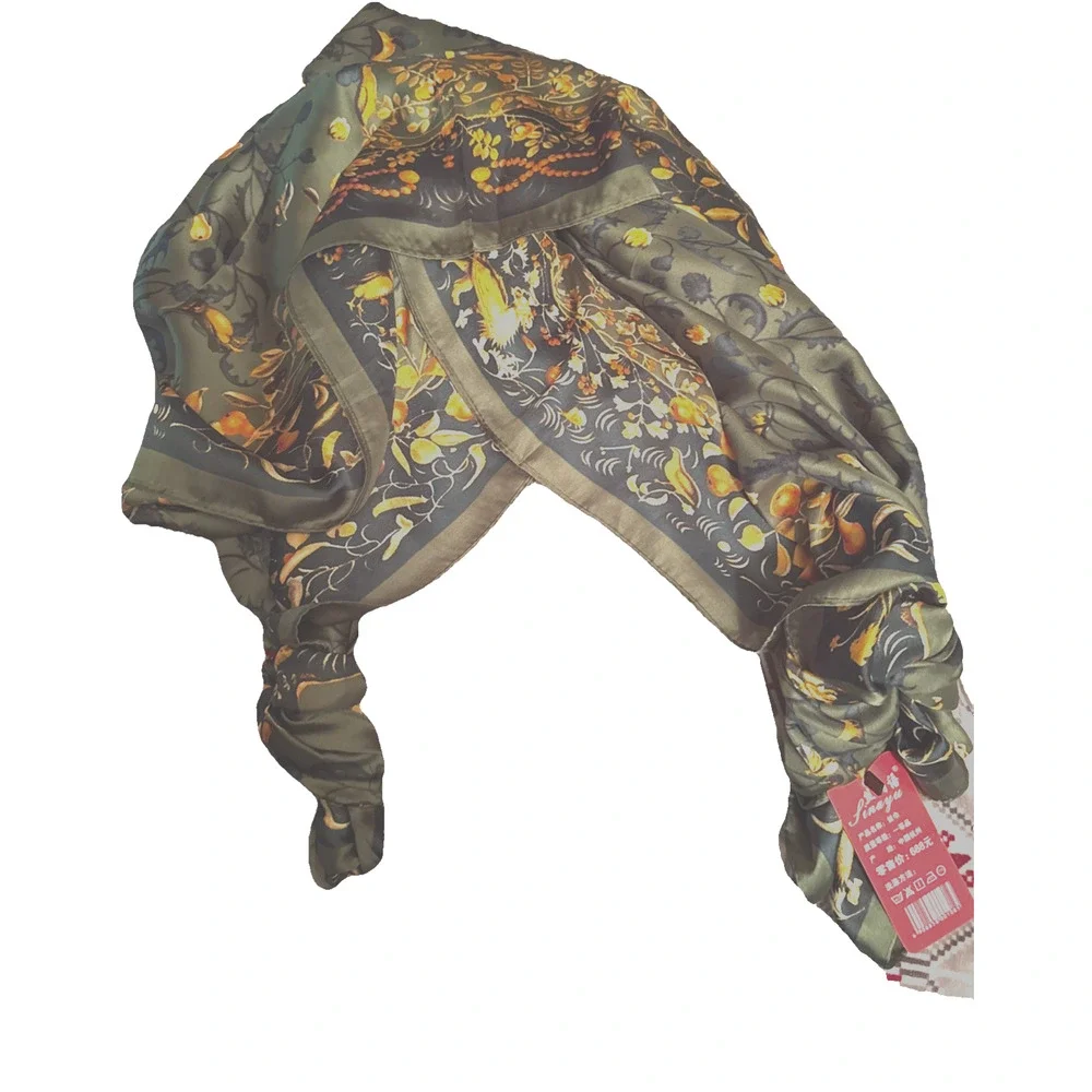 Scarf Bird & Animal Tapestry Print Green Silk-Feel Shawl New With Tags Si Na Yu